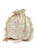 Dangle Honeycomb Embroidered Faux Silk Potli