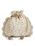 Dangle Honeycomb Embroidered Faux Silk Potli