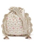 Dangle Honeycomb Embroidered Faux Silk Potli