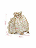 Dangle Honeycomb Embroidered Faux Silk Potli