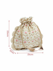 Dangle Honeycomb Embroidered Faux Silk Potli