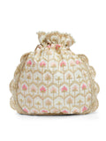Dangle Honeycomb Embroidered Faux Silk Potli