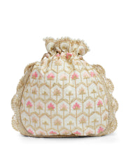 Dangle Honeycomb Embroidered Faux Silk Potli