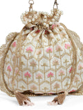 Dangle Honeycomb Embroidered Faux Silk Potli