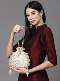 Dangle Honeycomb Embroidered Faux Silk Potli