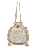 Dangle Honeycomb Embroidered Faux Silk Potli