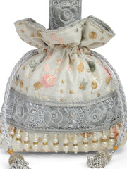Dangle Ditsy Embroidered Faux Silk Potli