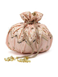 Dangle Chevron Embroidered Faux Silk Potli