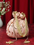 Dangle Chevron Embroidered Faux Silk Potli