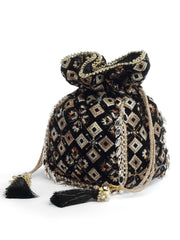Dangle Harlequin Embroidered Velvet Potli