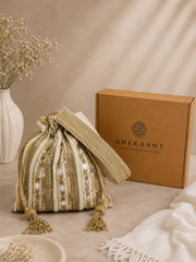 Dangle Striped Embellished Dangle  Potli with signature gift box | Designer Haldi Function Gift Bags
