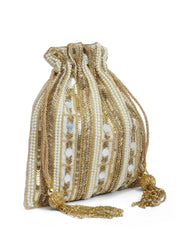 Dangle Striped Embellished Wedding Favor Potli Set of 10 | Designer Haldi Function Gift Bags