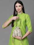 Dangle Striped Embellished Faux Silk Potli