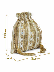 Dangle Striped Embellished Faux Silk Potli