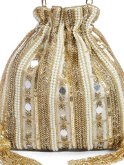 Dangle Striped Embellished Wedding Favor Potli Set of 10 | Designer Haldi Function Gift Bags