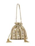 Dangle Striped Embellished Faux Silk Potli