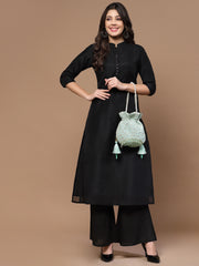 Droop Floral Embroidered Faux Silk Potli