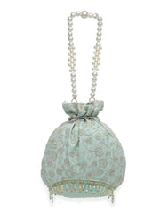 Droop Floral Embroidered Faux Silk Potli