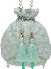 Droop Floral Embroidered Faux Silk Potli