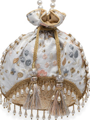 Droop Floral Embroidered Faux Silk Potli