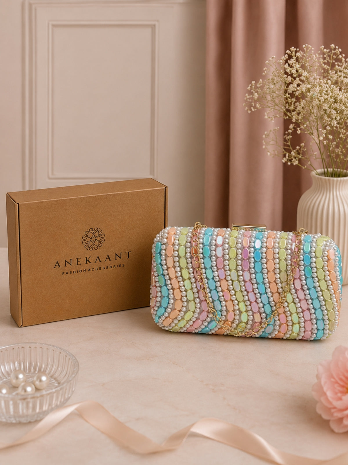 Adorn Wave Embellished Clutch with signature gift box | Rakhi Gift for Sister