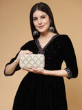 Adorn Pearl Embellished Corduroy Clutch
