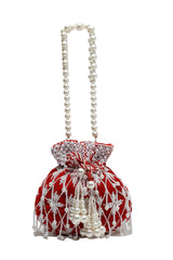 Droop Pearl Embellished Velvet Potli