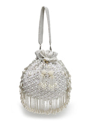 Droop Pearl Embellished Velvet Potli