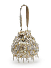 Droop Pearl Embellished Velvet Potli