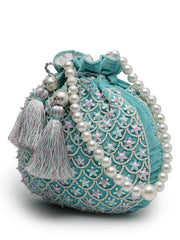 Dangle Fish Scale Embellished Velvet Potli