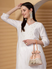Dangle Floral Embroidered Faux Silk Potli