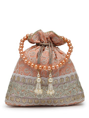 Dangle Floral Embroidered Faux Silk Potli