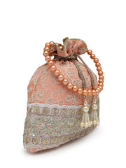 Dangle Floral Embroidered Faux Silk Potli