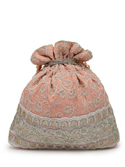Dangle Floral Embroidered Faux Silk Potli