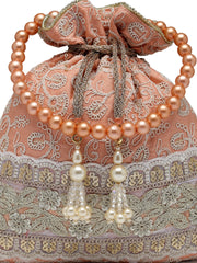 Dangle Floral Embroidered Faux Silk Potli