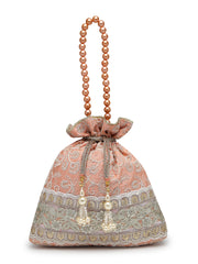 Dangle Floral Embroidered Faux Silk Potli