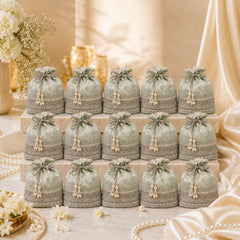 Dangle Floral Embroidered Wedding Favor Potli Set of 10 | Designer Wedding Welcome Hamper Bags