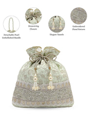 Dangle Floral Embroidered Wedding Favor Potli Set of 10 | Designer Wedding Welcome Hamper Bags