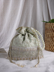 Dangle Floral Embroidered Wedding Favor Potli Set of 10 | Designer Wedding Welcome Hamper Bags