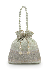 Dangle Floral Embroidered Wedding Favor Potli Set of 10 | Designer Wedding Welcome Hamper Bags