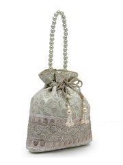 Dangle Floral Embroidered Wedding Favor Potli Set of 10 | Designer Wedding Welcome Hamper Bags