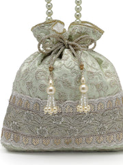 Dangle Floral Embroidered Wedding Favor Potli Set of 10 | Designer Wedding Welcome Hamper Bags