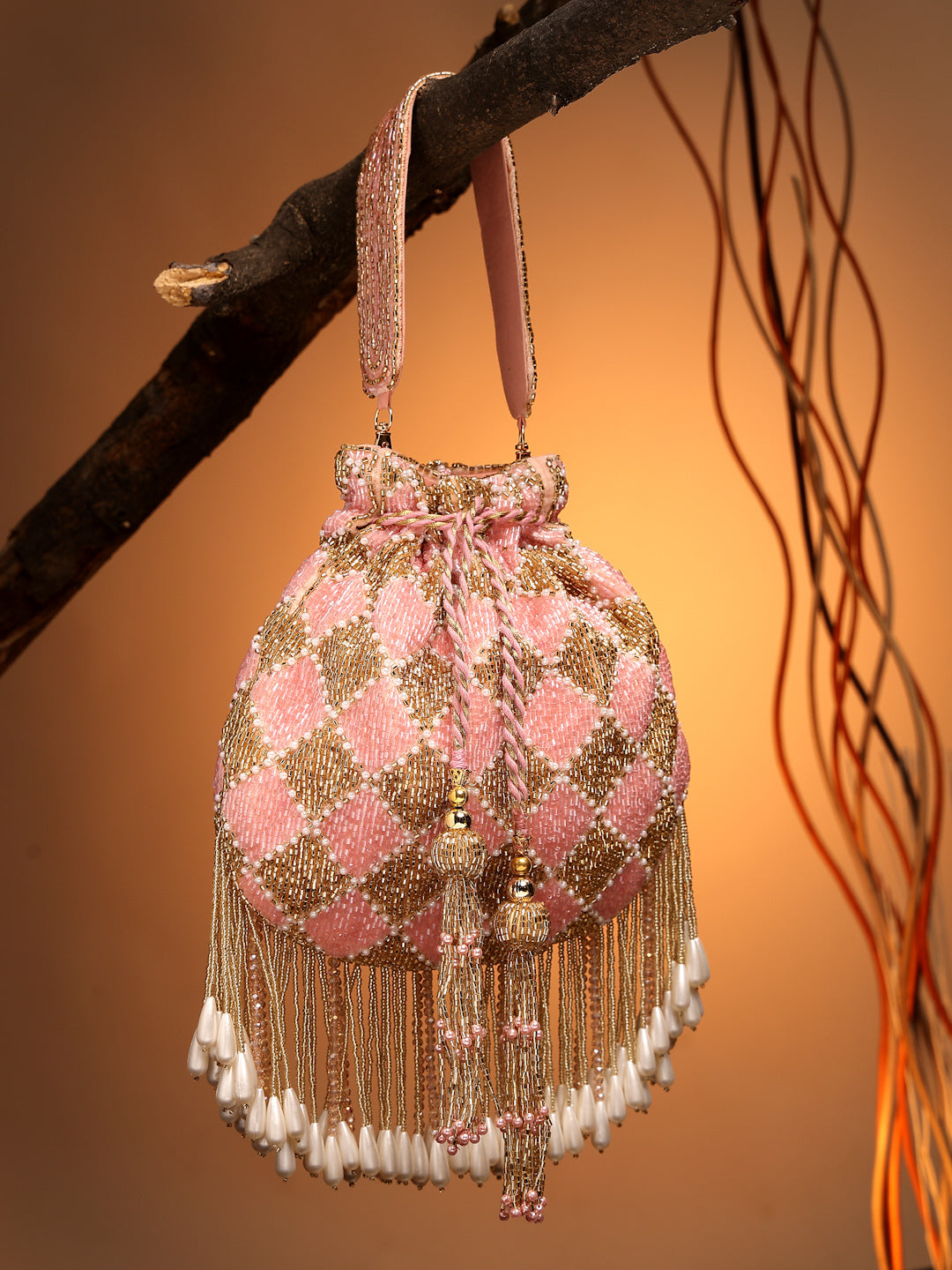 Droop Diamond Embellished Velvet Potli