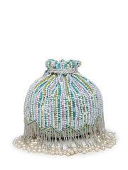 Droop Striped Embellished Velvet Potli