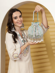 Droop Striped Embellished Velvet Potli