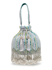 Droop Striped Embellished Velvet Potli