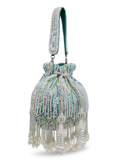 Droop Striped Embellished Velvet Potli