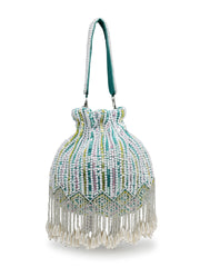 Droop Striped Embellished Velvet Potli