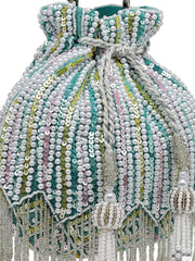 Droop Striped Embellished Velvet Potli