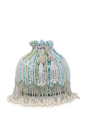 Droop Striped Embellished Velvet Potli